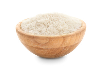 Bowl with rice on white background