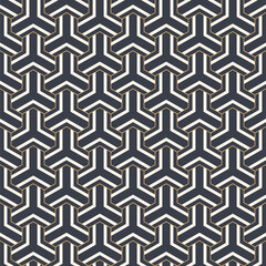 Abstract seamless pattern. Modern stylish texture. Striped linear geometric tiles with triple weaving elements and filled shapes. Vector color background.