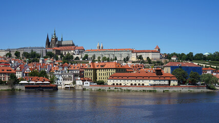 Fototapeta na wymiar Prague Castle panoramic view across Vltava River, historic city center, Prague, Czech Republic