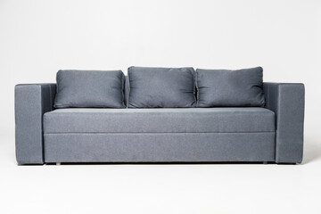 Studio shot of a grey modern sofa on white background