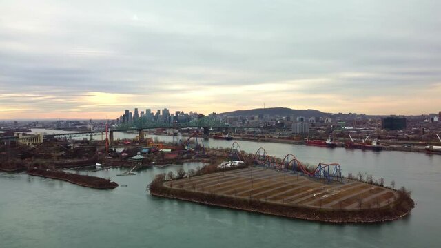 Montreal aerial view with Laronde and Jaque cartier bridge in foreground