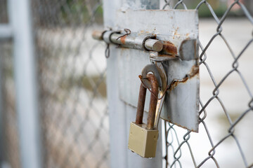 Close up old lock on the door