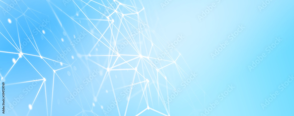 Poster panoramic abstract dot and triangle connection concept, digital futuristic minimalism background
