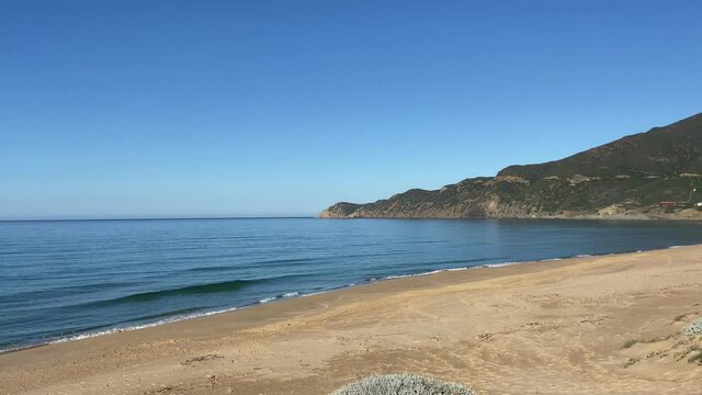 Panoramic view of the seaside village of Buggerru, in Sardinia, Italy
