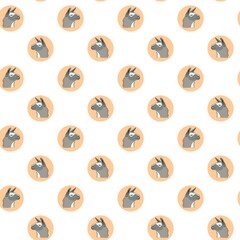 Vector seamless pattern of the muzzle of a gray llama. Animalistic digital sketch of an alpaca. Hand drawn animal on a circle