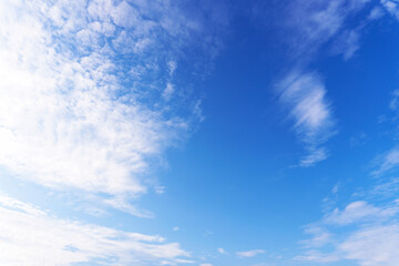 Fototapeta premium Landscape of the blue sky with clouds in the afternoon day with natural sunlight over the creativity ideas on the abstract background, refer to the hope and freedom of the country future