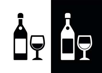 Vector image. Black solid icon of a bottle of alcoholic drink.