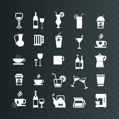 Vector image. Collection of nice buttons of different drinks.