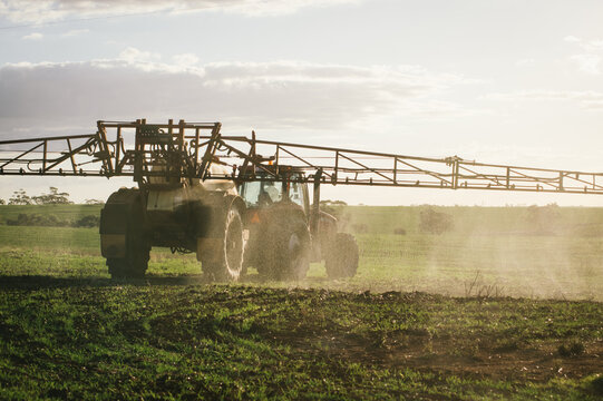 Crop spraying on a farm in the Avon Valley in Western Australia