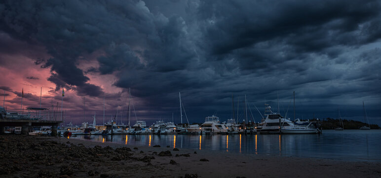 Storm clouds over Soldiers Point Marina, Port Stephens