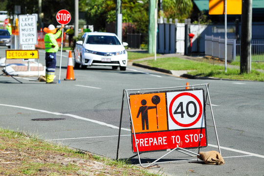 Prepare to stop at roadworks.