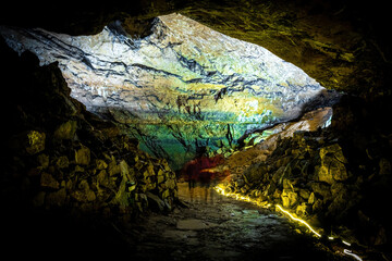 View of the Peak Cavern, also known as the Devil's Arse, in Castleton, Derbyshire, England