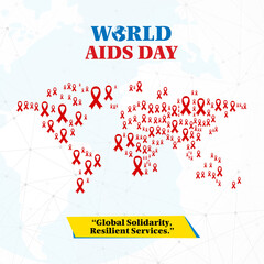 World Aids Day in 1st December 2020. Concept of HIV, Aids awareness template of white background. Red ribbons on the map of world emblem.