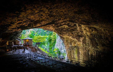 View of the Peak Cavern, also known as the Devil's Arse, in Castleton, Derbyshire, England