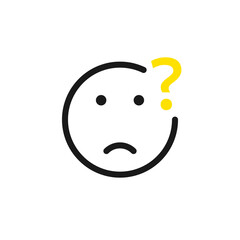 Question mark yellow line emoji icon. Clipart image isolated on white background.