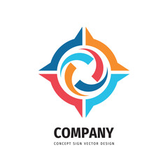 Company - concept business logo template vector illustration in flat style. Abstract compass creative logo sign. Travel logo symbol. Stylized rose of wind icon. Graphic design colored element.  - 394735178