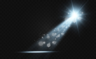 White stage with spotlights. Vector illustration of a light with sparkles on a transparent background.