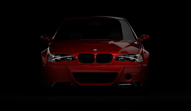 Almaty, Kazakhstan - Oktober 22, 2020: BMW M3 E46 csl sports car on the dark background. 3d render