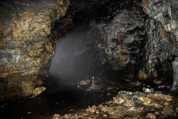 Beam of light at the exit from the cave