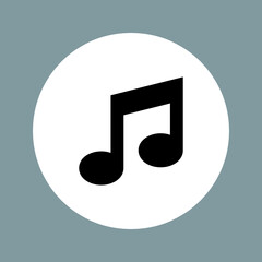 White music note vector icon. Gray circle