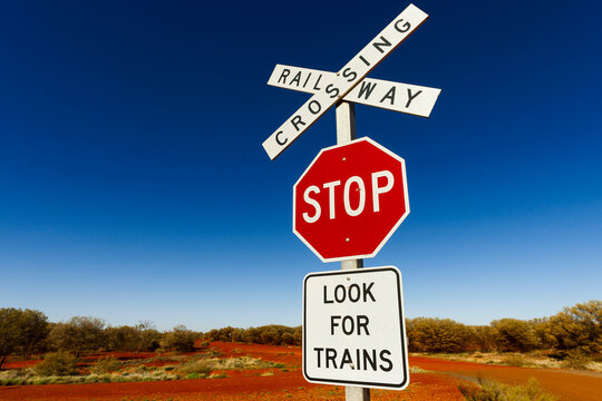 Outback railway crossing stop sign