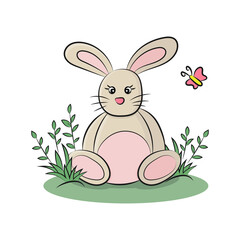 Cute rabbit  with butterfly. Vector illustration