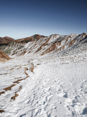 Snowy volcanic summit in Auvergne