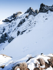 Snowy volcanic summit in Auvergne