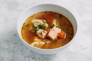 Soup with salmon and vegetables