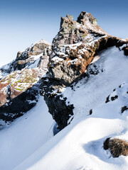 Snowy volcanic summit in Auvergne