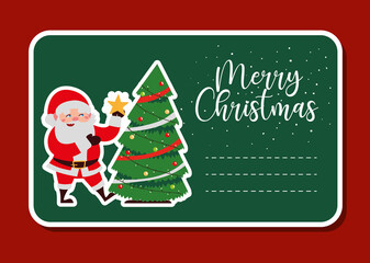 merry christmas santa with star and tree decoration sticker