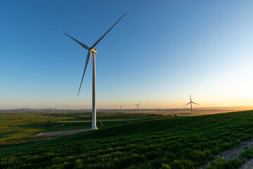 wind turbine with wind farm in background
