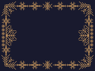 Christmas frame in art deco style with snowflakes. Line art vintage linear border. Design a template for invitations, leaflets and greeting cards. The style of the 1920s - 1930s. Vector illustration