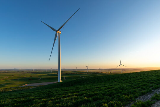 wind turbine with wind farm in background