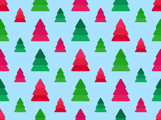 Christmas tree seamless pattern green and red color. Holiday time fir tree. Festive background for Christmas decorations, greeting cards and banners. Vector illustration