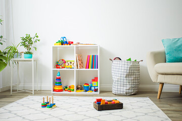 Modern playroom for children with perfect order - 394740579