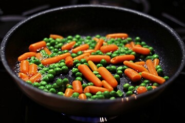 Carrots with peas in a pan