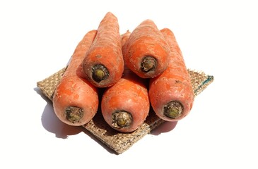 Closeup of Sweet Carrots Isolated o White Background