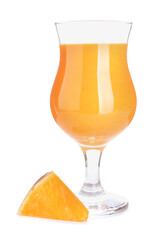 Glass of tasty pumpkin smoothie on white background