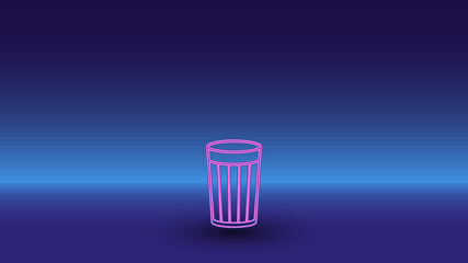 Neon glass symbol on a gradient blue background. The isolated symbol is located in the bottom center. Gradient blue with light blue skyline