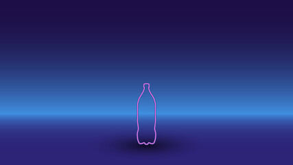 Neon plastic bottle symbol on a gradient blue background. The isolated symbol is located in the bottom center. Gradient blue with light blue skyline