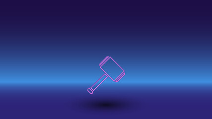 Neon sledgehammer symbol on a gradient blue background. The isolated symbol is located in the bottom center. Gradient blue with light blue skyline