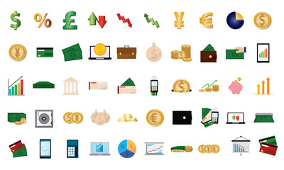 Isolated set group of financial icons in white background - Vector
