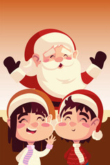 merry christmas santa claus with girl and boy celebration