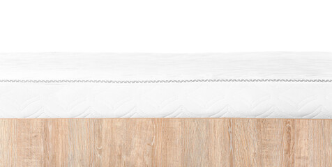 Naklejka na ściany i meble Bed with modern orthopedic mattress on white background