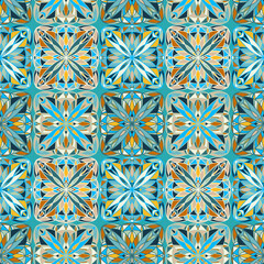 Colorful vector decorative geometric floral ornament seamless pattern in Moroccan style