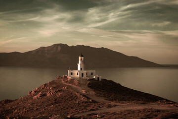 Faros armenistis lighthouse in mykonos - obrazy, fototapety, plakaty