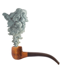 Smoking wooden tobacco pipe isolated on a white background