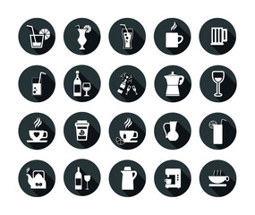 Vector image. Collection of nice buttons of different drinks.