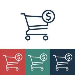 Linear vector icon with item in cart